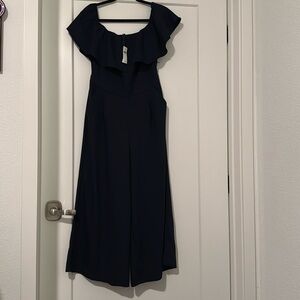 Banana Republic Nwt Navy Blue Pantsuit Jumpsuit Off Shoulder Wide Leg